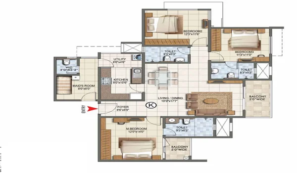 Featured Image of Purva Hallmark 3.5 BHK Floor Plan